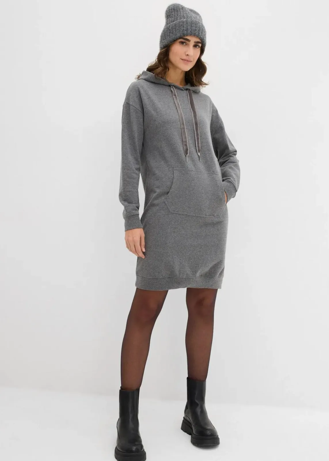 bonprix Kleider|Sweat^Sweatkleid mit Bio-Baumwolle grau meliert