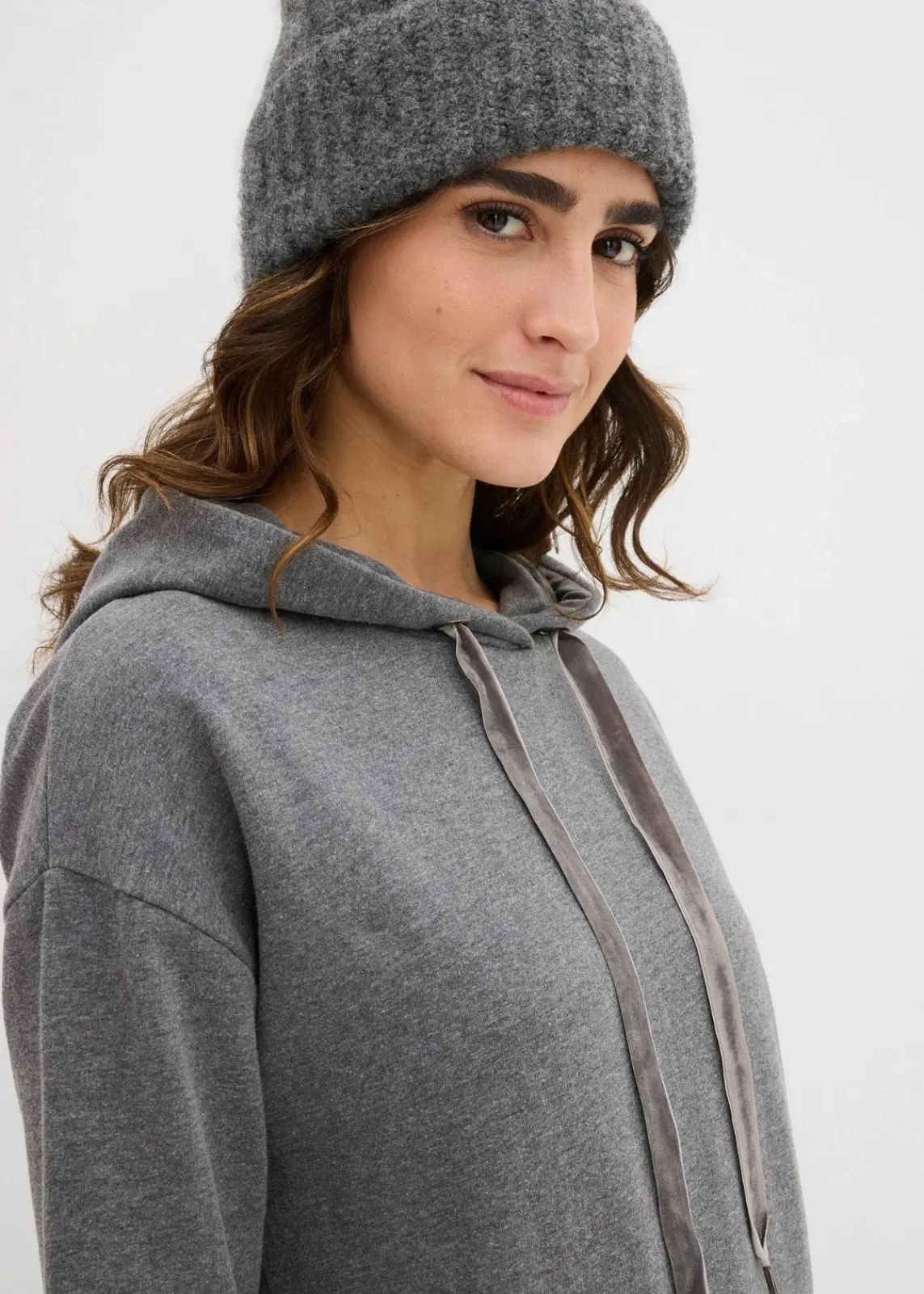 bonprix Kleider|Sweat^Sweatkleid mit Bio-Baumwolle grau meliert