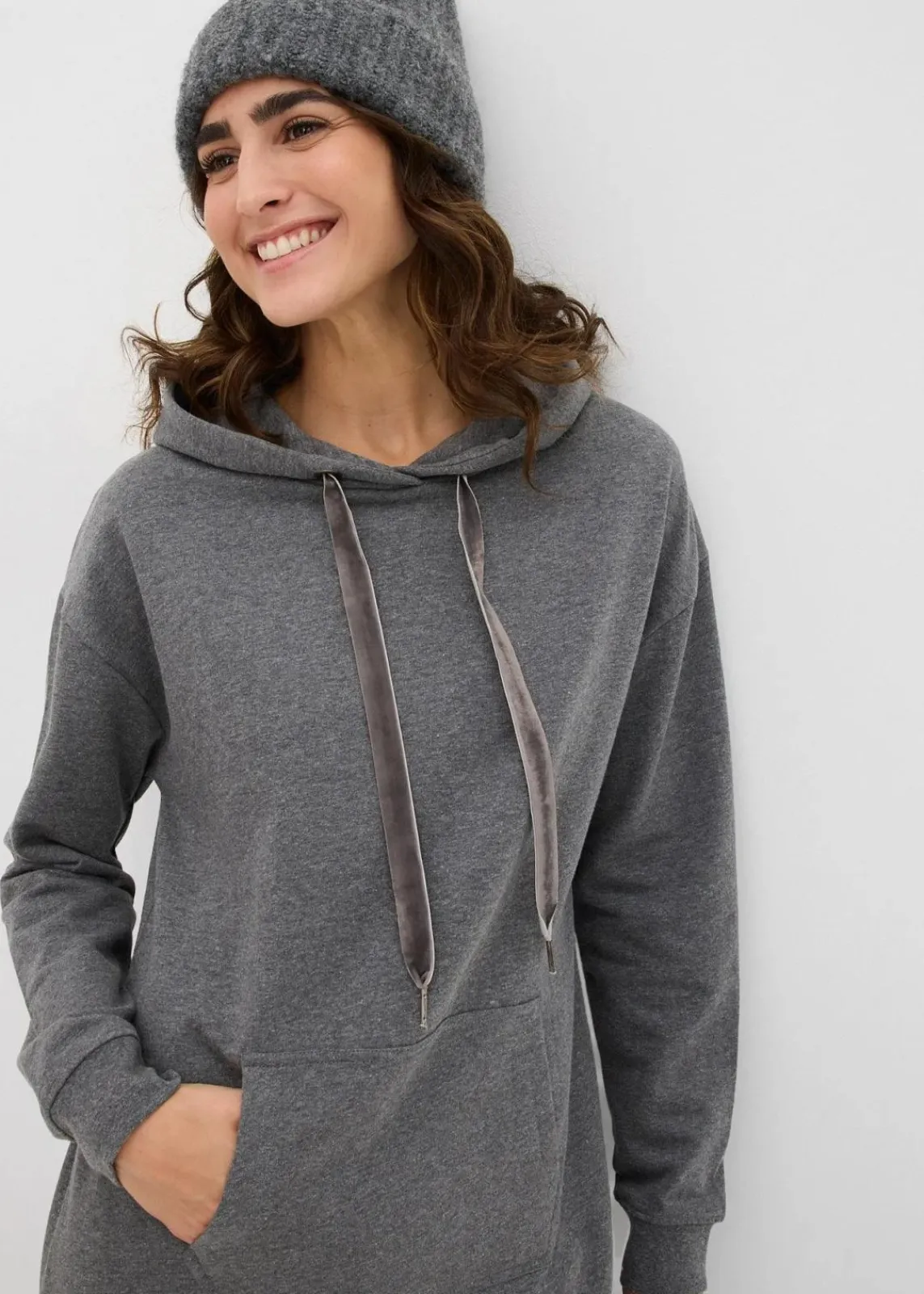 bonprix Kleider|Sweat^Sweatkleid mit Bio-Baumwolle grau meliert