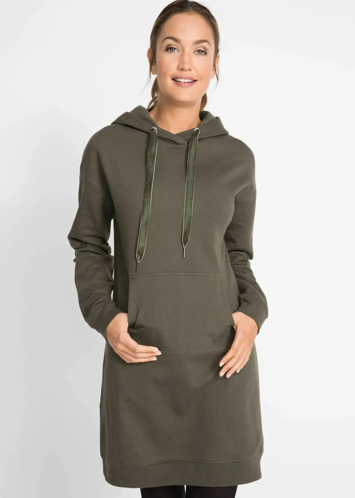 bonprix Kleider|Sweat^Sweatkleid mit Bio-Baumwolle dunkeloliv