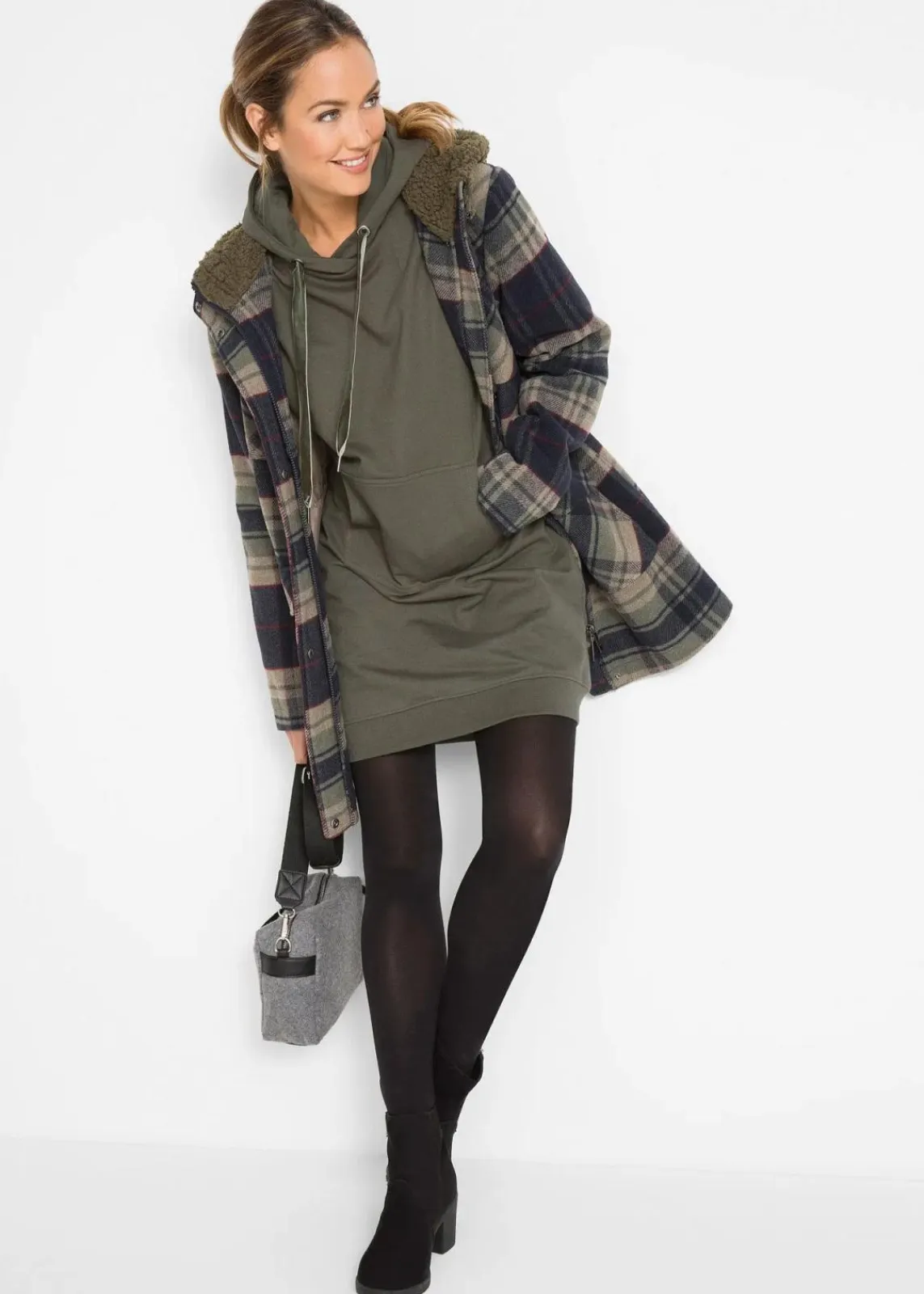 bonprix Kleider|Sweat^Sweatkleid mit Bio-Baumwolle dunkeloliv