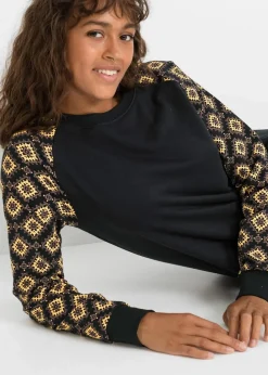 bonprix Bekleidung·Blusen & Tuniken|Sweat^Sweatkleid mit Druck schwarz/braun/gelb