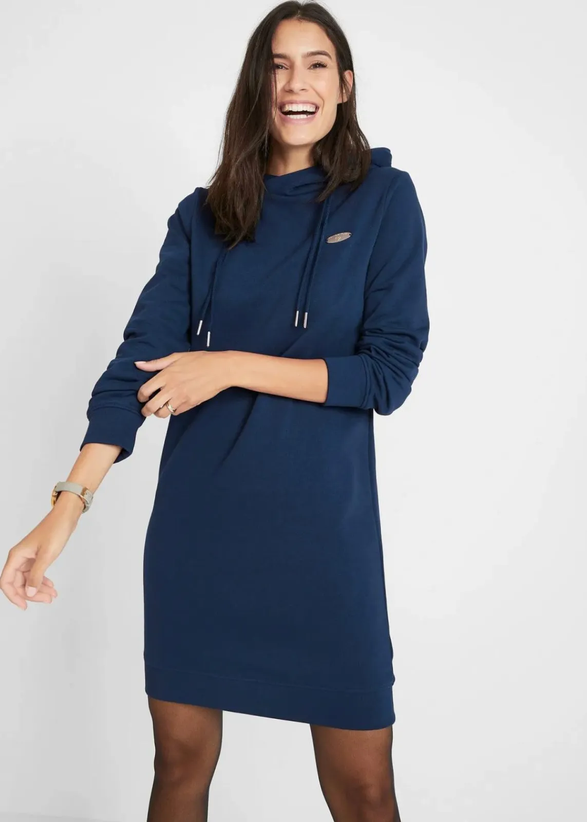 bonprix Kleider|Sweat^Sweatkleid mit Kapuze dunkelblau