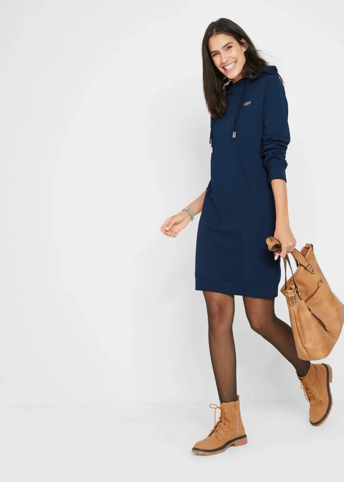 bonprix Kleider|Sweat^Sweatkleid mit Kapuze dunkelblau
