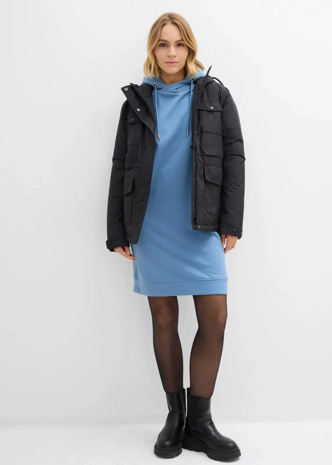 bonprix Kleider|Sweat^Sweatkleid mit Kapuze wellenblau