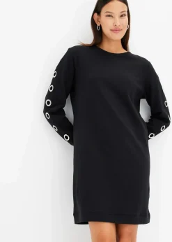 bonprix Kleider|Sweat^Sweatkleid mit Ösen schwarz