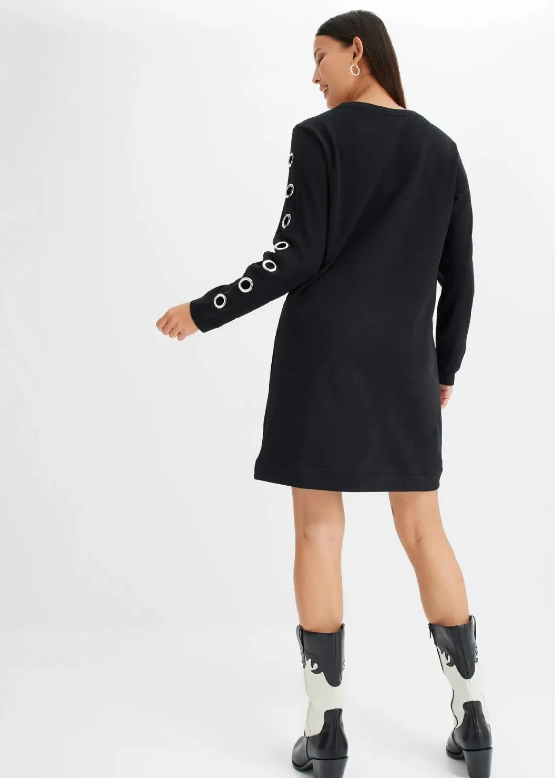 bonprix Kleider|Sweat^Sweatkleid mit Ösen schwarz