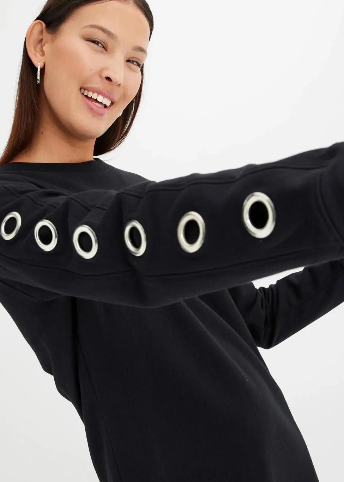 bonprix Kleider|Sweat^Sweatkleid mit Ösen schwarz