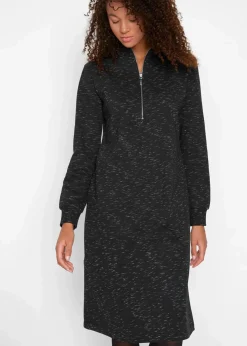 bonprix Kleider|Sweat^Sweatkleid mit Troyer schwarz