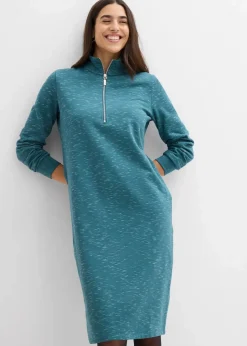 bonprix Bekleidung·Blusen & Tuniken|Bekleidung·Pullover & Strickjacken^Sweatkleid mit Troyer pfeffergrün