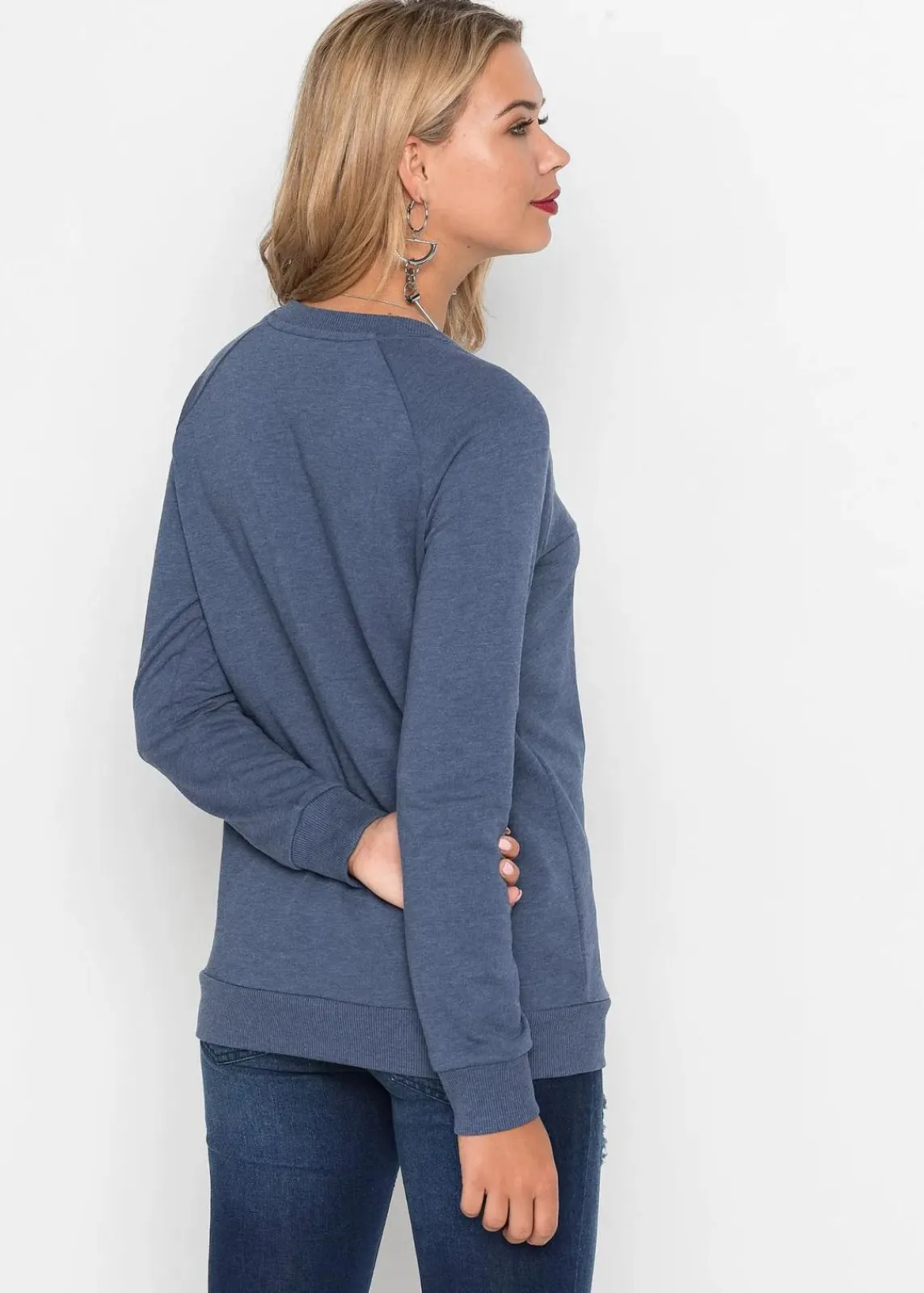 bonprix Bekleidung·Blusen & Tuniken|Sweat^Sweatshirt indigo meliert bedruckt