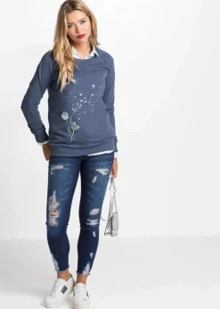 bonprix Bekleidung·Blusen & Tuniken|Sweat^Sweatshirt indigo meliert bedruckt