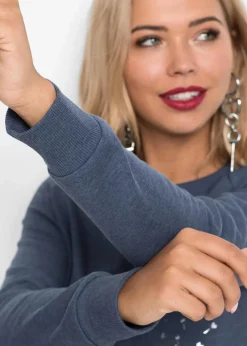 bonprix Bekleidung·Blusen & Tuniken|Sweat^Sweatshirt indigo meliert bedruckt