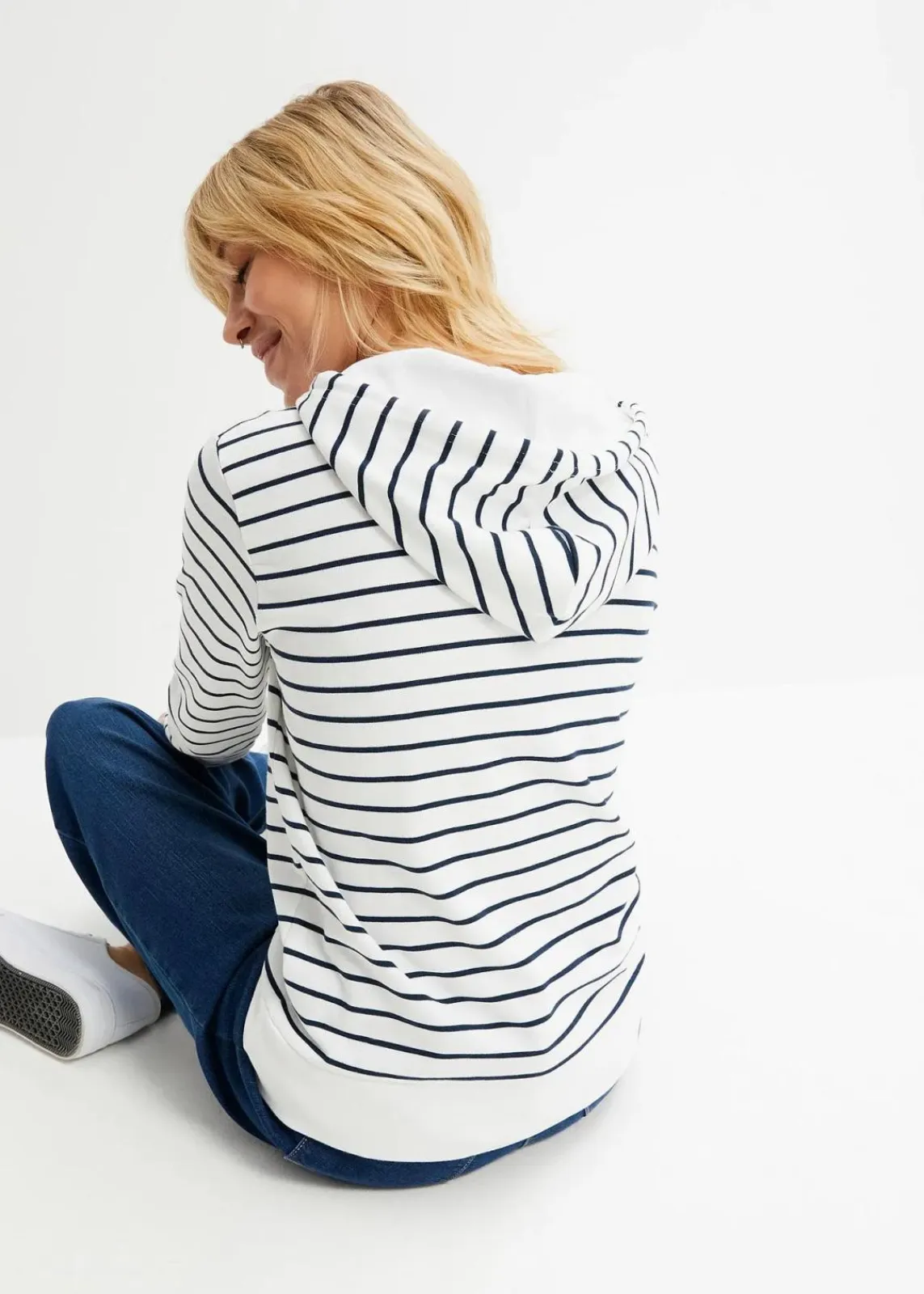bonprix Bekleidung·Blusen & Tuniken|Sweat^Sweatshirt weiß/dunkelblau gestreift