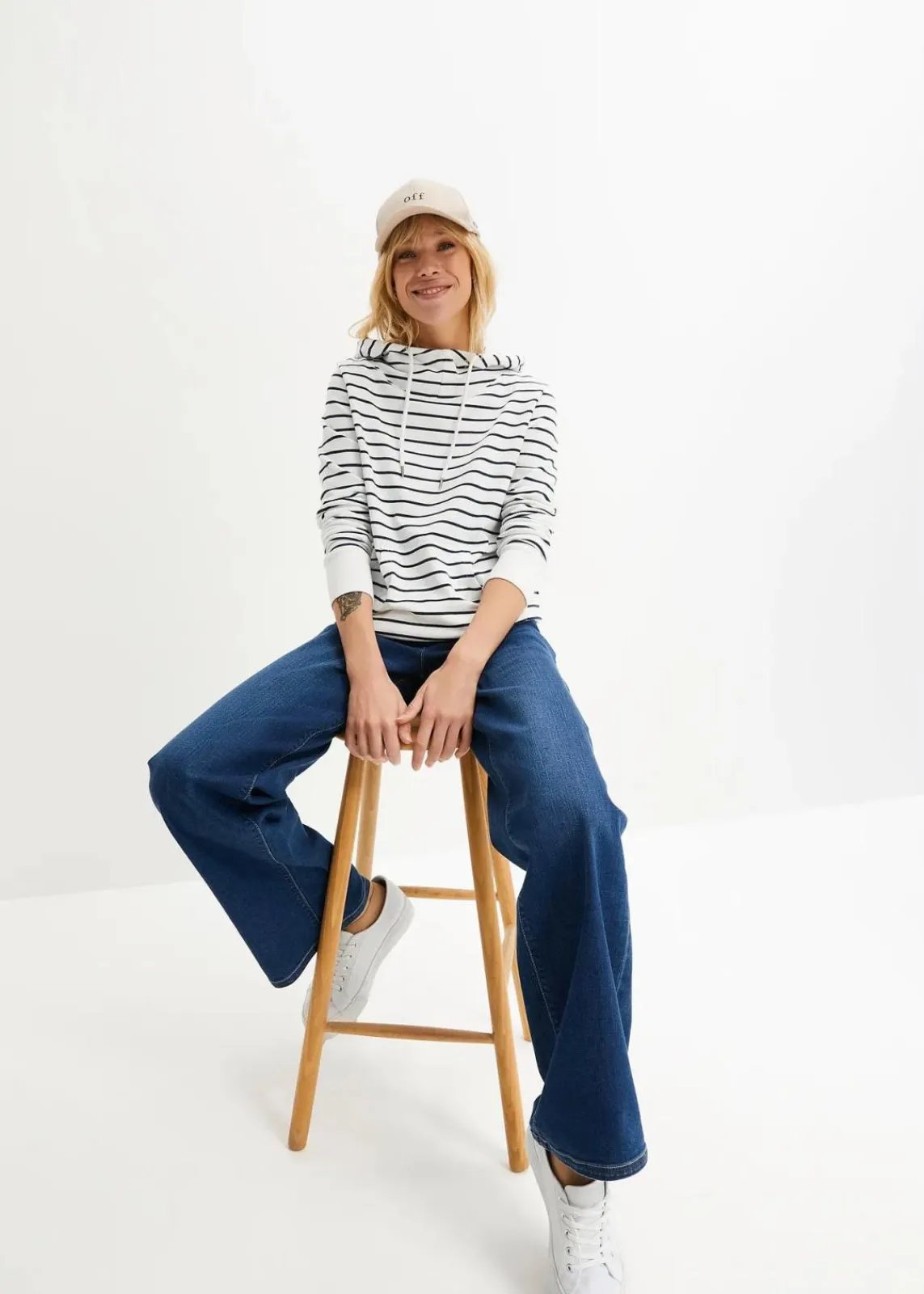 bonprix Bekleidung·Blusen & Tuniken|Sweat^Sweatshirt weiß/dunkelblau gestreift