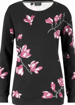 bonprix Bekleidung·Blusen & Tuniken|Sweat^Sweatshirt aus reiner Baumwolle, locker geschnitten schwarz geblümt