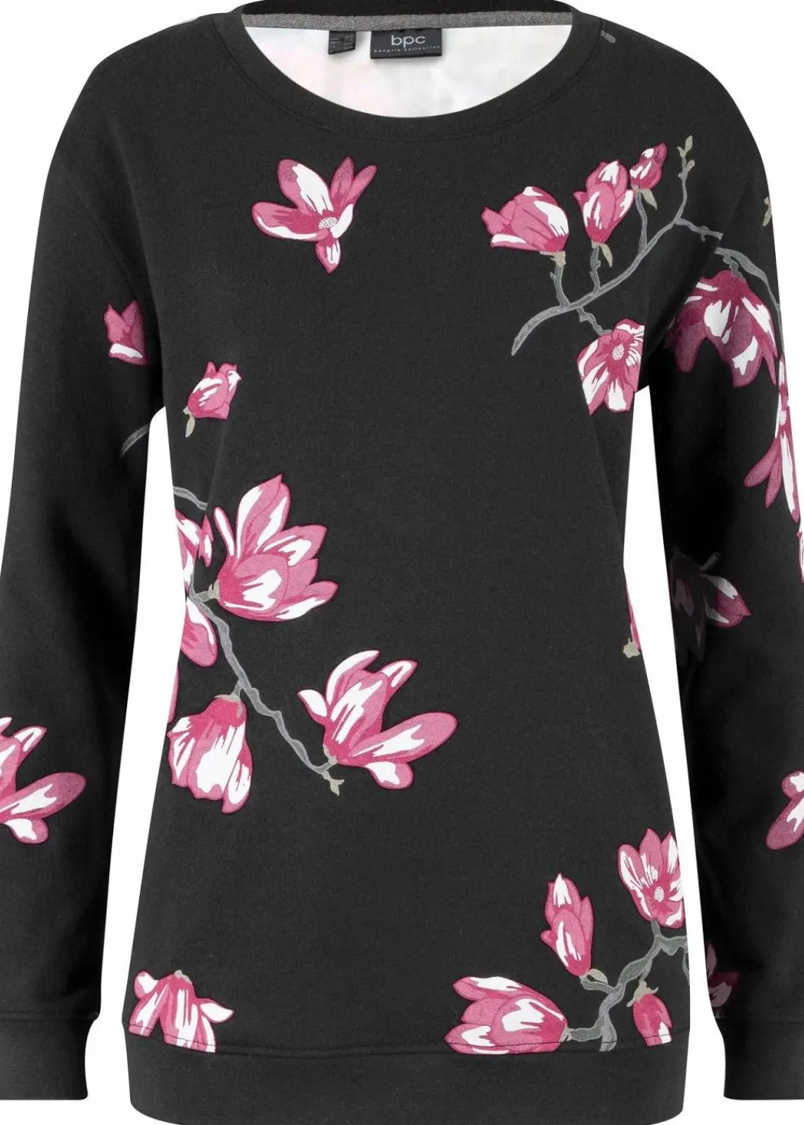 bonprix Bekleidung·Blusen & Tuniken|Sweat^Sweatshirt aus reiner Baumwolle, locker geschnitten schwarz geblümt