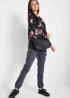 bonprix Bekleidung·Blusen & Tuniken|Sweat^Sweatshirt aus reiner Baumwolle, locker geschnitten schwarz geblümt