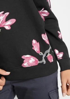 bonprix Bekleidung·Blusen & Tuniken|Sweat^Sweatshirt aus reiner Baumwolle, locker geschnitten schwarz geblümt