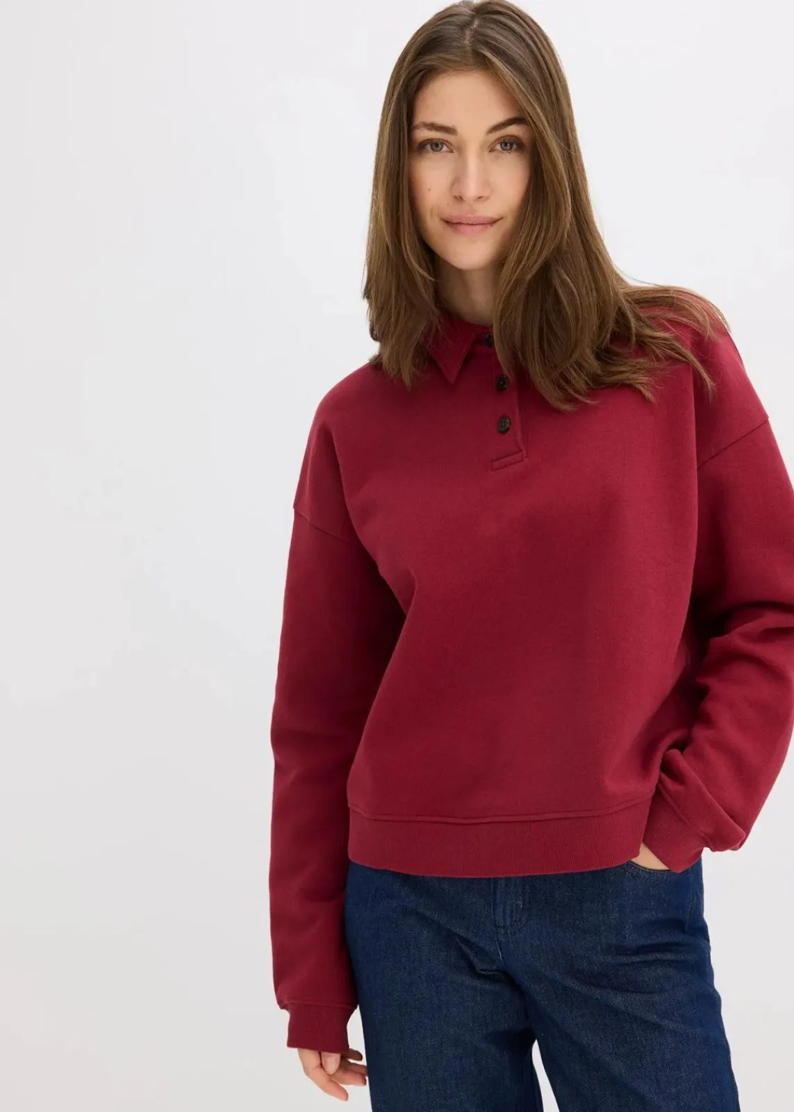 bonprix Bekleidung·Blusen & Tuniken|Sweat^Sweatshirt aus reiner Baumwolle pflaumenrot