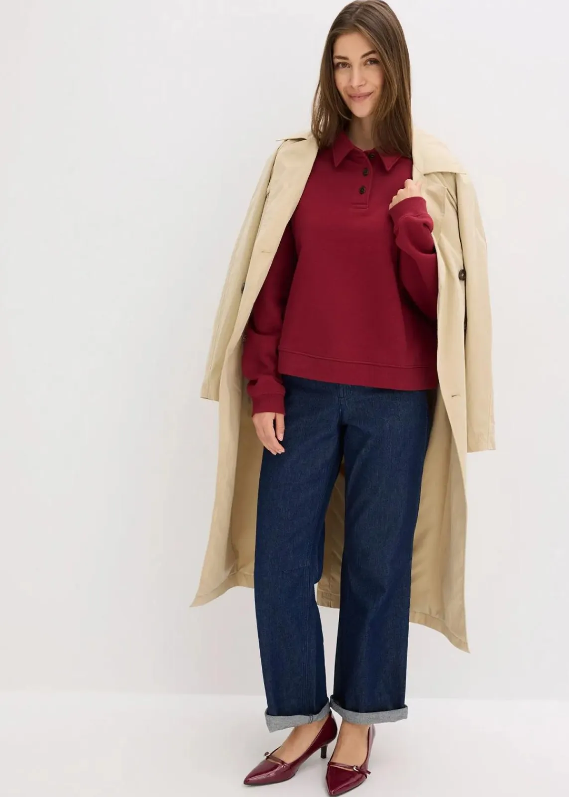 bonprix Bekleidung·Blusen & Tuniken|Sweat^Sweatshirt aus reiner Baumwolle pflaumenrot