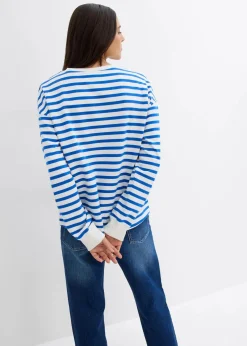 bonprix Bekleidung·Röcke|Bekleidung·Blusen & Tuniken^Sweatshirt aus reiner Bio-Baumwolle beige/arktikblau gestreift