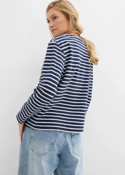 bonprix Sweat^Sweatshirt aus Strukturmaterial dunkelblau/weiß gestreift