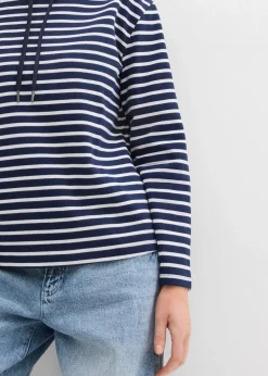 bonprix Sweat^Sweatshirt aus Strukturmaterial dunkelblau/weiß gestreift