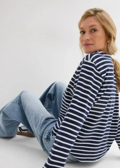 bonprix Sweat^Sweatshirt aus Strukturmaterial dunkelblau/weiß gestreift