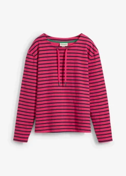 bonprix Sweat^Sweatshirt aus Strukturmaterial dunkelpink/dunkelblau gestreift