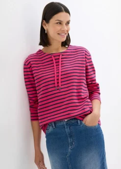 bonprix Sweat^Sweatshirt aus Strukturmaterial dunkelpink/dunkelblau gestreift