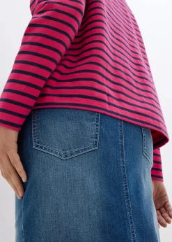 bonprix Sweat^Sweatshirt aus Strukturmaterial dunkelpink/dunkelblau gestreift