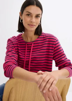 bonprix Sweat^Sweatshirt aus Strukturmaterial dunkelpink/dunkelblau gestreift