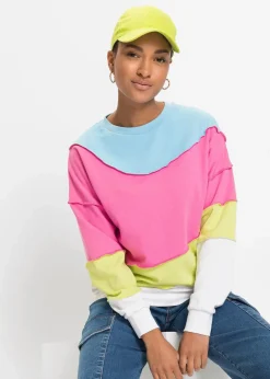 bonprix Bekleidung·Blusen & Tuniken|Nachhaltigere Materialien^Sweatshirt aus weichem Baumwoll-Mix flamingopink/mintgrün gestreift