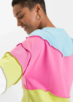 bonprix Bekleidung·Blusen & Tuniken|Nachhaltigere Materialien^Sweatshirt aus weichem Baumwoll-Mix flamingopink/mintgrün gestreift
