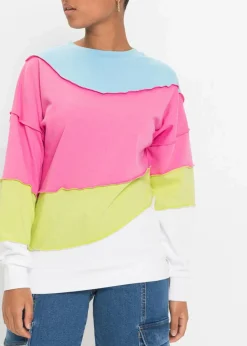 bonprix Bekleidung·Blusen & Tuniken|Nachhaltigere Materialien^Sweatshirt aus weichem Baumwoll-Mix flamingopink/mintgrün gestreift