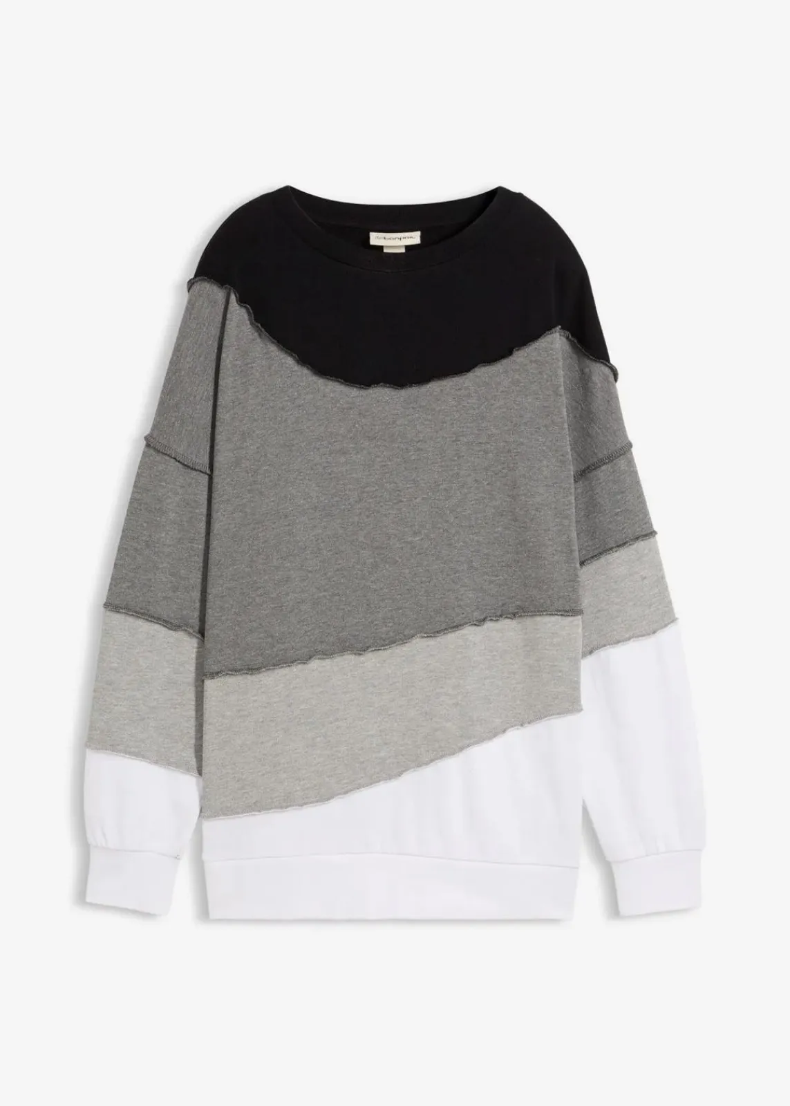 bonprix Sweat|Nachhaltigere Materialien^Sweatshirt aus weichem Baumwoll-Mix grau meliert/schwarz/weiß