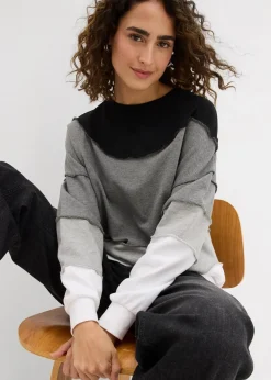 bonprix Sweat|Nachhaltigere Materialien^Sweatshirt aus weichem Baumwoll-Mix grau meliert/schwarz/weiß