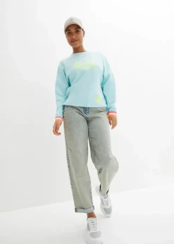 bonprix Bekleidung·Blusen & Tuniken|Sweat^Sweatshirt mint bunten Bündchen polarmint bedruckt