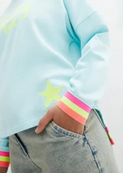bonprix Bekleidung·Blusen & Tuniken|Sweat^Sweatshirt mint bunten Bündchen polarmint bedruckt
