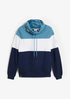 bonprix Bekleidung·Blusen & Tuniken|Sweat^Sweatshirt mit bedrucktem Kragen aus reiner Baumwolle matt blau/weiß/dunkelblau