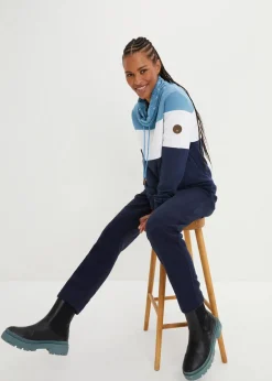 bonprix Bekleidung·Blusen & Tuniken|Sweat^Sweatshirt mit bedrucktem Kragen aus reiner Baumwolle matt blau/weiß/dunkelblau