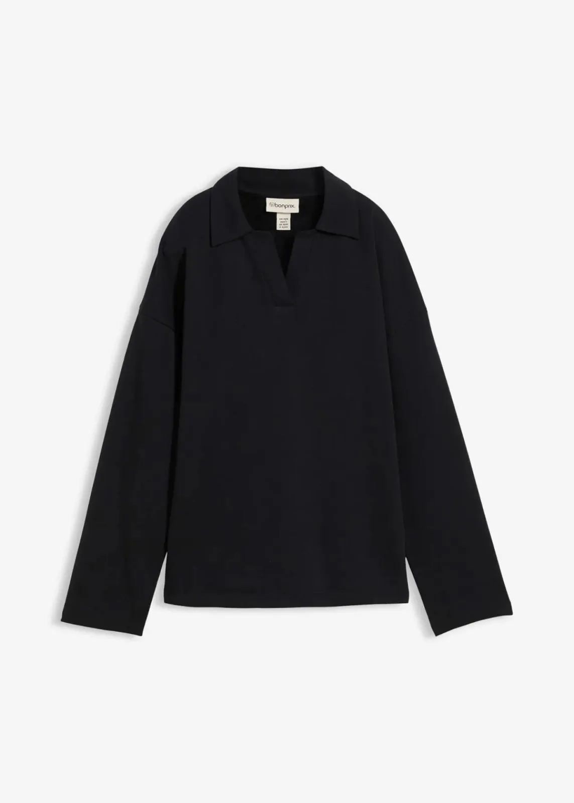 bonprix Sweat|Bekleidung·Blusen & Tuniken^Sweatshirt mit gestricktem Polokragen aus Bio-Baumwolle schwarz