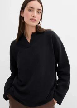 bonprix Sweat|Bekleidung·Blusen & Tuniken^Sweatshirt mit gestricktem Polokragen aus Bio-Baumwolle schwarz