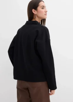 bonprix Sweat|Bekleidung·Blusen & Tuniken^Sweatshirt mit gestricktem Polokragen aus Bio-Baumwolle schwarz