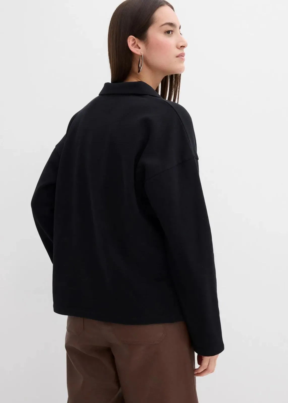bonprix Sweat|Bekleidung·Blusen & Tuniken^Sweatshirt mit gestricktem Polokragen aus Bio-Baumwolle schwarz