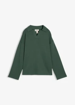 bonprix Bekleidung·Blusen & Tuniken|Sweat^Sweatshirt mit gestricktem Polokragen aus Bio-Baumwolle schattengrün