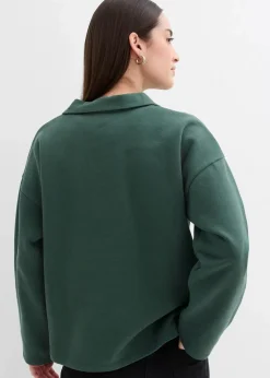 bonprix Bekleidung·Blusen & Tuniken|Sweat^Sweatshirt mit gestricktem Polokragen aus Bio-Baumwolle schattengrün