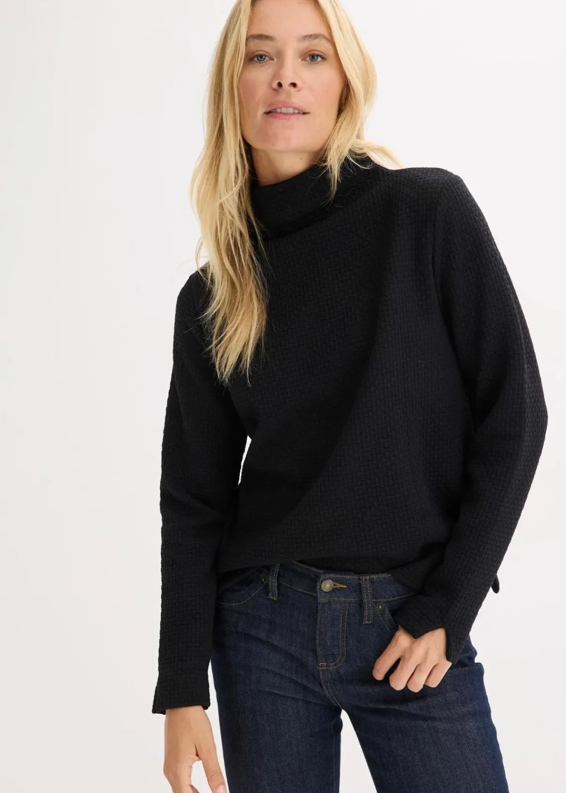 bonprix Bekleidung·Blusen & Tuniken|Nachhaltigere Materialien^Sweatshirt mit Stehkragen schwarz