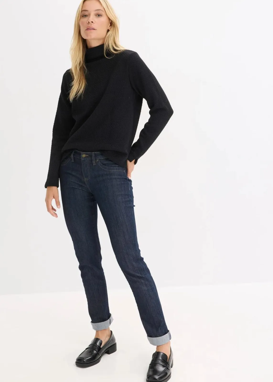bonprix Bekleidung·Blusen & Tuniken|Nachhaltigere Materialien^Sweatshirt mit Stehkragen schwarz